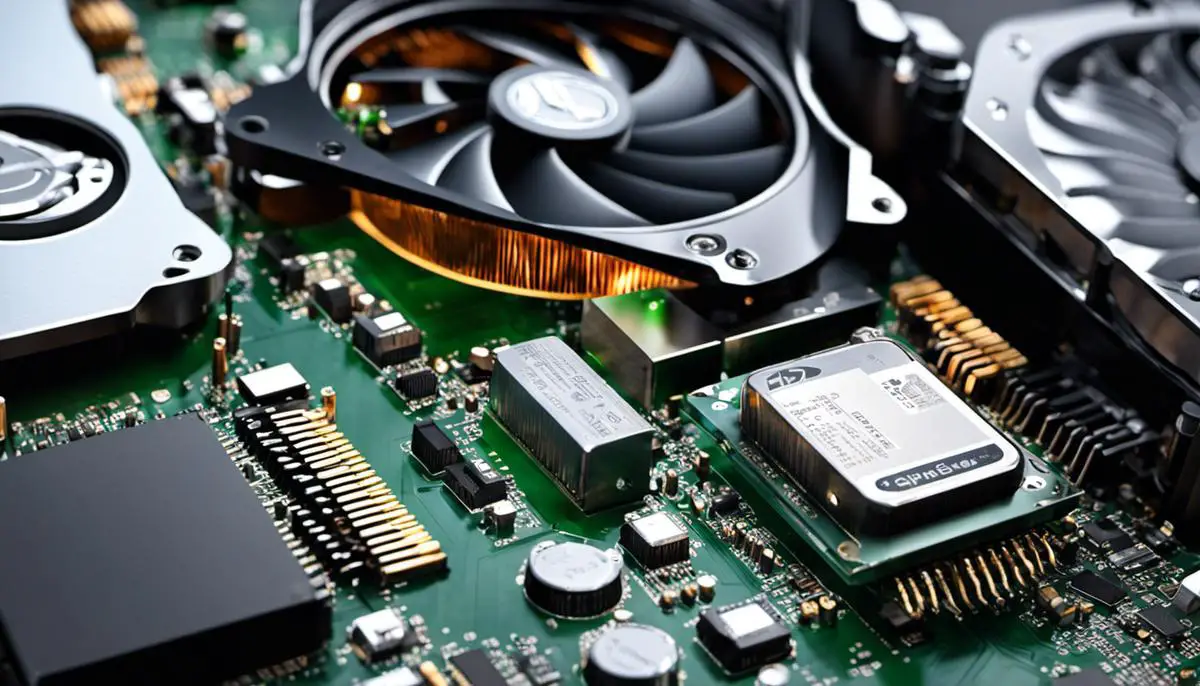 An image depicting computer hardware components, such as a GPU and CPU, symbolizing the importance of understanding computer hardware for optimal rendering in Daz3D.