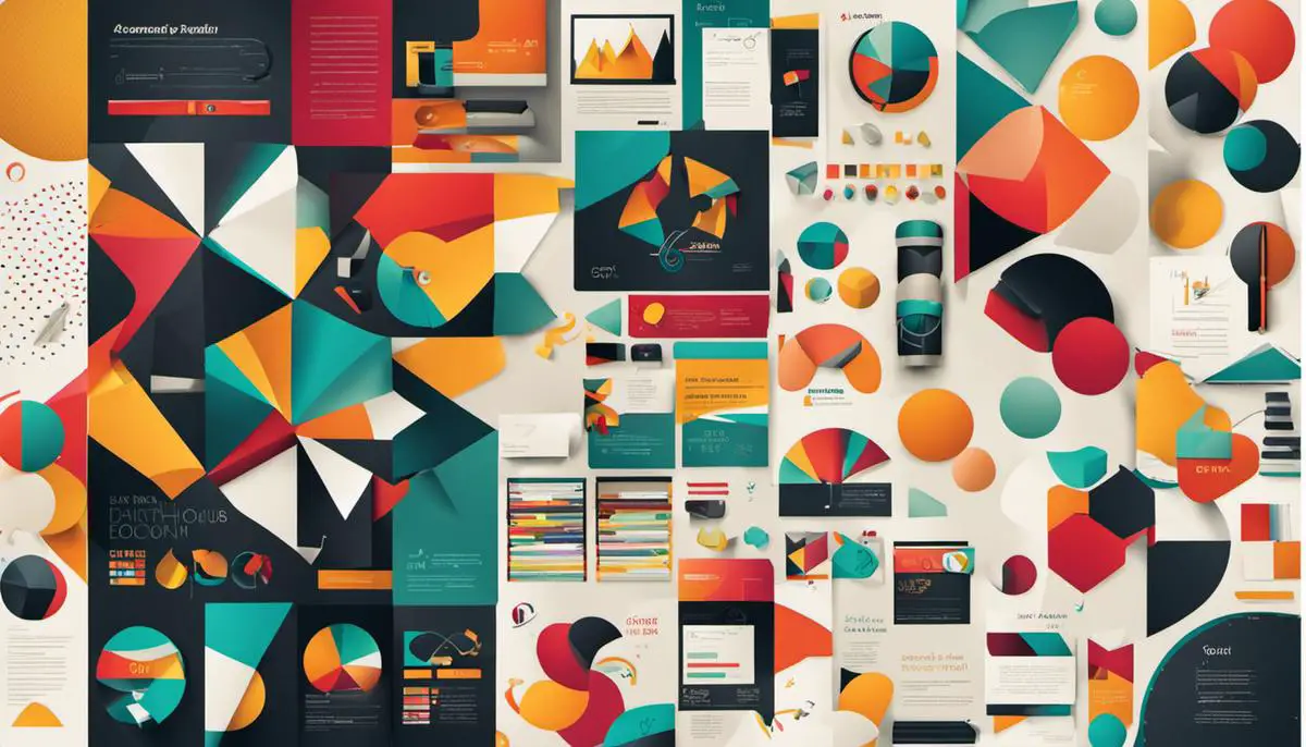 A diverse collection of graphic design elements and tools, representing the essence of graphic design education.